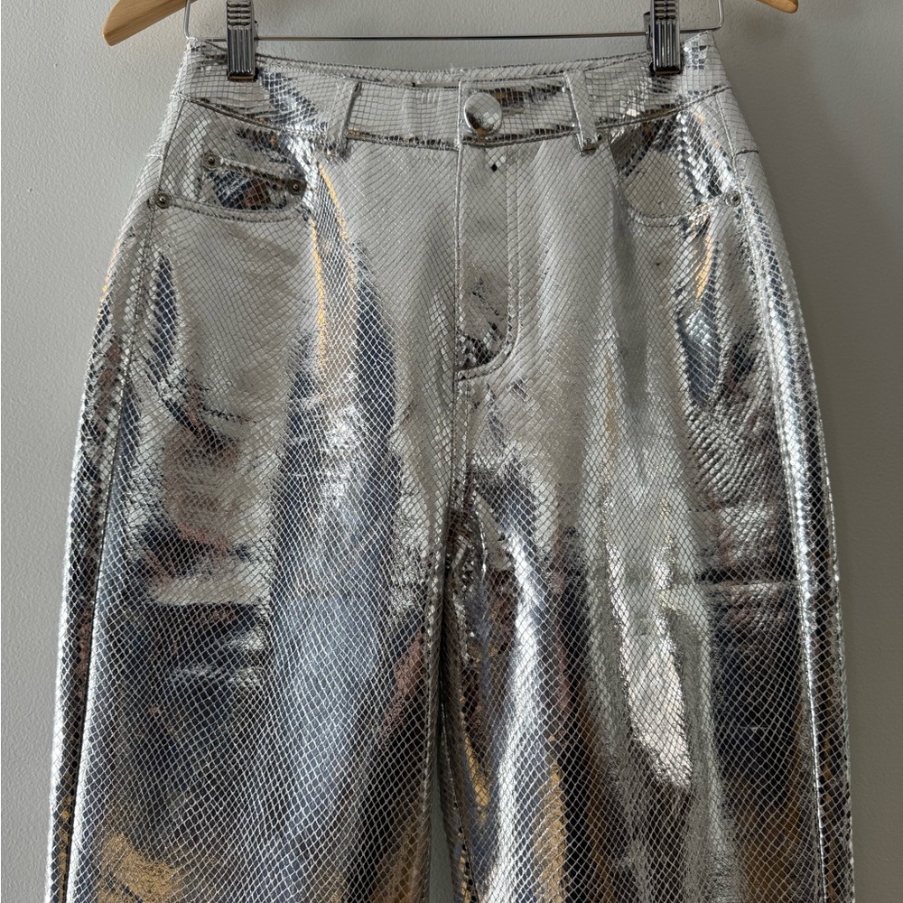 NWT 4th + Reckless Philo Trouser, silver, snake skin, Sz XS, club party rave era - Picture 5 of 15